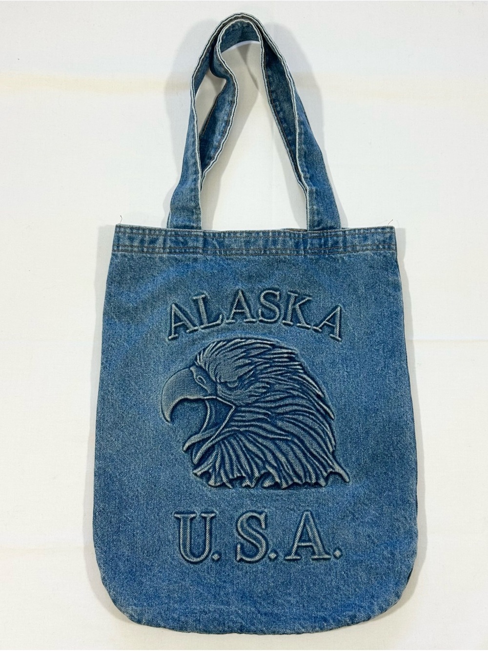 Vintage 80s 90s Y2K Medium Wash Denim Cotton Tote Bag Lined Alaska Edge USA Made